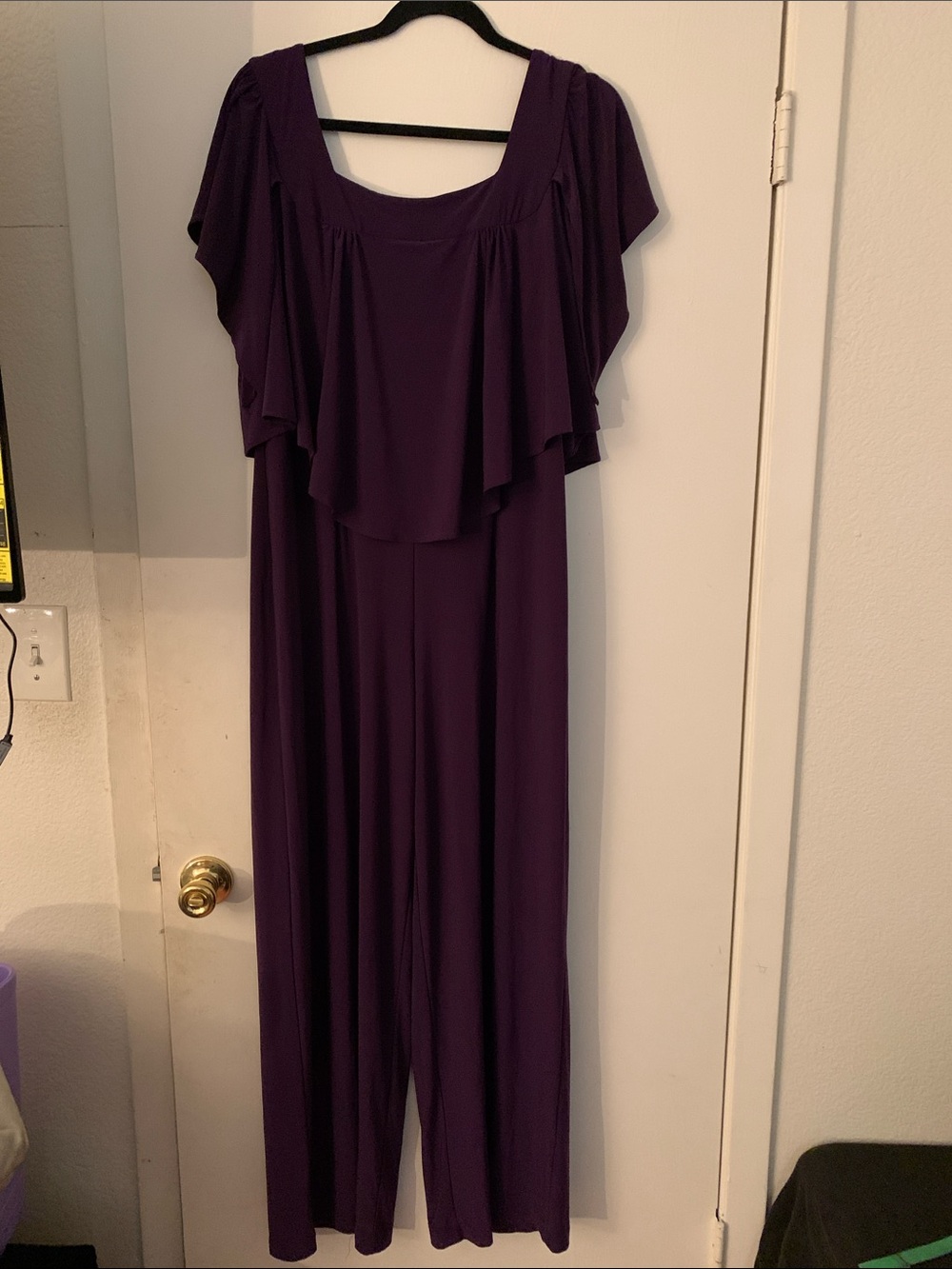 Emma & Michele Purple Off-Shoulder Wide-Leg Jumpsuit